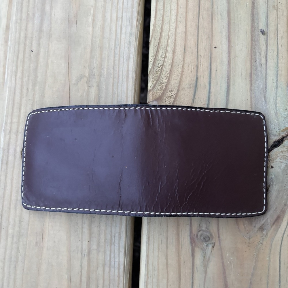 Vintage Bi-Fold Leather Wallet Whipstitch Genuine Leather Hand Tooled USA Brown